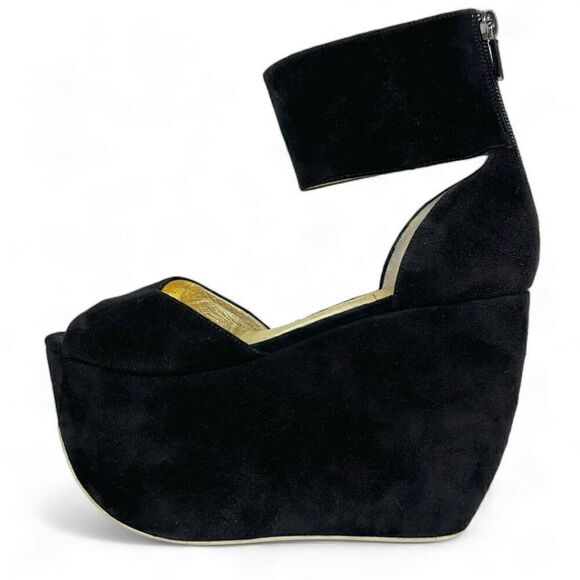 Walter Steiger Paris Camoscio Black Suede Platform  Shoes EU 37.5/US 7 Dramatic - Picture 1 of 16